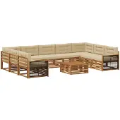 vidaXL Ensemble de canapés d'extérieur , 10 pièces, couleur naturelle et beige, en bois massif d'acacia
