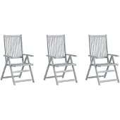 vidaXL Chaises de jardin réglables 3 pièces avec coussins en bois massif d'acacia