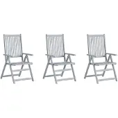 vidaXL Chaises de jardin réglables 3 pièces avec coussins en bois massif d'acacia
