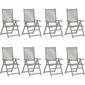 vidaXL Chaises de jardin réglables avec coussins 8 pcs. Gris acacia