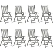 vidaXL Chaises de jardin réglables avec coussins 8 pcs. Gris acacia