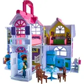 Iso Trade Set de maison de poupées Dépliable Portable Meubles de maison de poupées Poupées Jouets éducatifs pour filles de 3 ans et plus Multicolore 22612