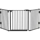 PawHut Barrière pour chiens D06-125BK, réglable en angle, pliable, avec fermeture automatique de la porte, 3 panneaux, noir, 202,5 x 76 cm - A