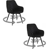 Leobert Chaise - - Velours Noir/Pieds Noirs - Lot De 2