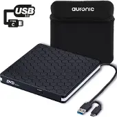 Auronic Lecteur DVD externe - Pour ordinateur portable et graveur - USB 3.0 ou USB C - Windows, MacOS & Linux - Livré avec housse et câble