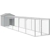 vidaXL Cage à poules avec enclos gris clair 117x609x123 cm Acier galvanisé