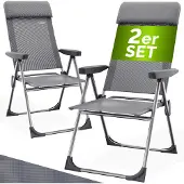 Casaria 2x Chaises à dossier haut pliantes grises en aluminium