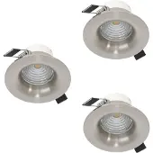 Eglo , lot de 3 spots LED encastrables Saliceto, spots de plafond dimmables, spots de plafond plats ronds, en aluminium argenté, lumière blanc neutre, diamètre 8,8 cm