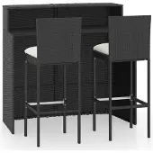 vidaXL Ensemble bar de jardin 3 pièces avec coussins Noir