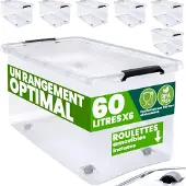 Deuba 6x Boîte de rangement plastique 60x40x35cm 60L