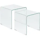 Beliani Set de 2 tables de rangement en verre de sécurité transparent au design moderne minimaliste rectangulaire