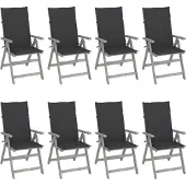 vidaXL Chaises de jardin réglables avec coussins 8 pcs. Gris acacia