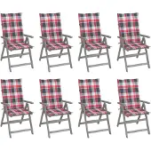 vidaXL Chaises de jardin réglables avec coussins 8 pcs. Gris acacia