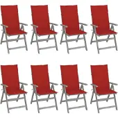 vidaXL Chaises de jardin réglables avec coussins 8 pcs. Gris acacia