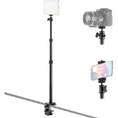 MOJOGEAR Extendable Tripod w/ Tafelklem+tel.houder V2 (MG-DS4) (Métal), Trépied, Noir