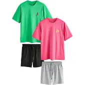 Next Pyjama court gris chiné / vert / rose / noir