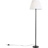 QAZQA Lampadaire moderne noir avec abat-jour plissé blanc 45 cm - Simplo