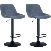 CLP Lot de 2 tabourets de bar Loft avec dossier et rotation à 360°, bleu, revêtement en tissu