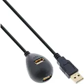 InLine 34652 Rallonge USB 2.0, prise/prise femelle, type A, noir, avec pied, 2m