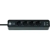 Brennenstuhl 1153240006 Multiprise Ecolor 4 prises avec 2 prises de charge USB (multiprise USB avec interrupteur et câble de 1,5 m)