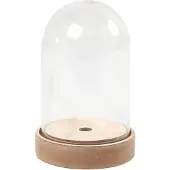 Creativ Company Cloche en verre plastique sur pied en bois, H 12,5 cm, D : 8 cm, 1pc.