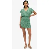 Superdry Femme Imprimé À Manches Courtes Combi-Short, Vert &amp; Crème - Taille: 36