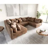 DELIFE Salon Clovis marron antique optique canapé module