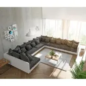 DELIFE Canapé Clovis XXL blanc noir pouf à droite