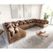 DELIFE Canapé-modulable Canapé Panoramique Clovis XL Marron Look Antique