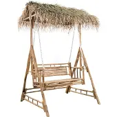 vidaXL Balancelle hollywoodienne avec feuilles de palmier et coussins 202 cm bambou