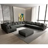 DELIFE Canapé-panoramique Clovis XXL noir modulable tabouret poufs droite