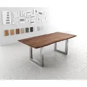 DELIFE Table-à-manger Edge 200x100 acacia marron acier inoxydable large Live-Edge