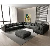 DELIFE Canapé-panoramique Clovis XXL Tabouret noir pouf gauche Modulable