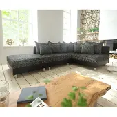 DELIFE Canapé-d'angle Clovis noir avec tabouret ottoman droite modulaire