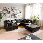DELIFE Canapé-panoramique Clovis Anthracite look Antique Modulable avec Tabouret
