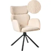 Beliani Chaise de salle à manger pivotante, revêtement bouclé blanc crème, pieds en fer noir, dossier haut, salle à manger