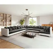 DELIFE Canapé Panoramique Clovis XXL blanc noir pouf gauche