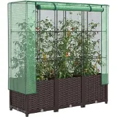 vidaXL Lit surélevé avec serre aspect rotin 40x40x139 cm