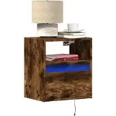 vidaXL Table de chevet murale avec lumières LED blanc