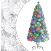 vidaXL Arbre de Noël artificiel pré-éclairé blanc/bleu fibre optique