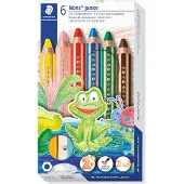 Staedtler Crayons de couleurs Buddy , 3 en 1, étui en carton, 6 couleurs assorties + taille-crayons