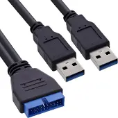 InLine 33447I Câble adaptateur USB 3.0, 2x prise A sur prise poteau 19 broches, 0,4m