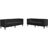 vidaXL Ensemble de 2 canapés Chesterfield avec traversins Noir velours