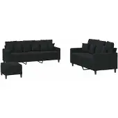 vidaXL Ensemble de canapés 3 pièces avec coussins Noir velours