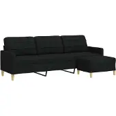 vidaXL Canapé à 3 places avec repose-pieds Noir 210 cm Tissu