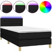vidaXL Lit Boxspring avec matelas & LED Noir 90x200 cm Tissu