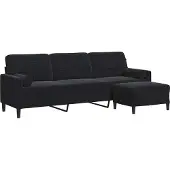 vidaXL Canapé 3 places avec pouf noir 210 cm velours