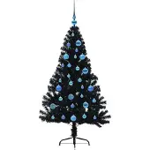 vidaXL Sapin de Noël artificiel pré-éclairé Noir 150 cm PVC