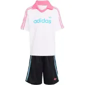 Adidas Set 'LOOSE POLO PINSTRIPE SHORT TEE' azur / rose clair / noir / blanc