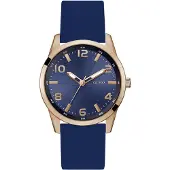 GUESS Montre à affichage analogique ' MONTE ' bleu / or